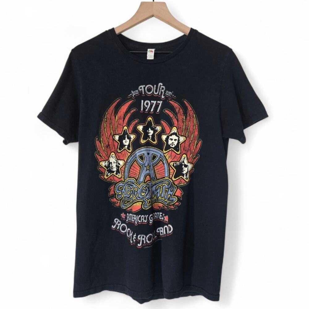 Fruit of the Loom Aerosmith Tour 1977 Graphic T-shirt Size Medium Black Replica